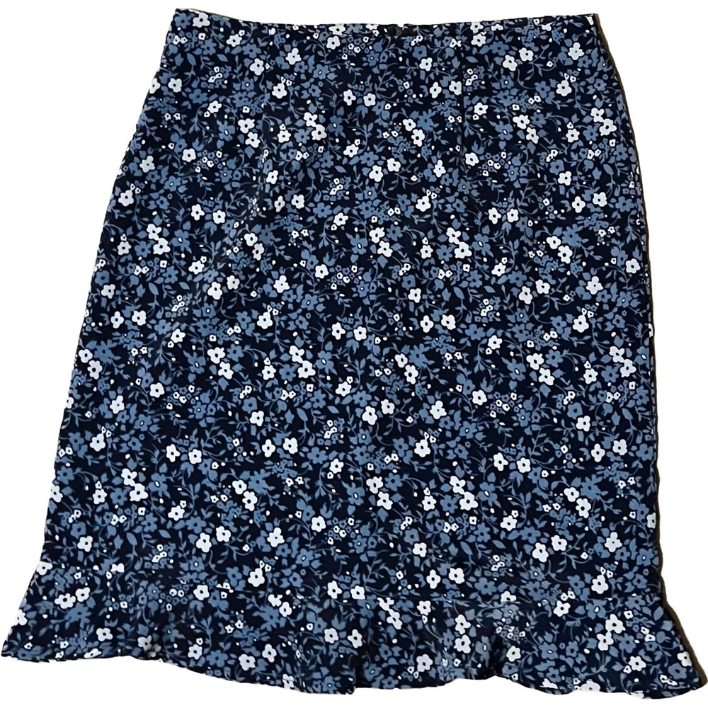 Y2K blue flower patterned ruffle hem skirt 💙